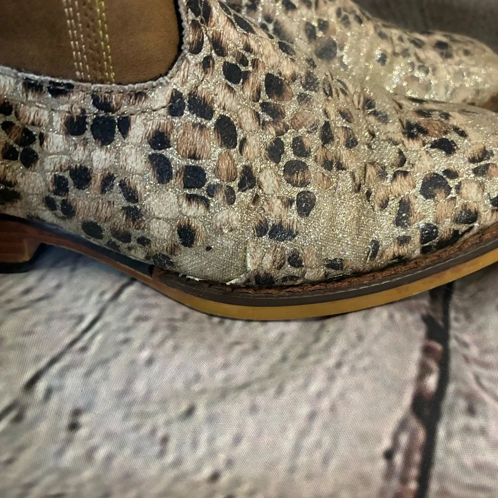 Roper Girl’s Glitter‎ Leopard Faux Leather Western Cowgirl Boot Size 3 GUC